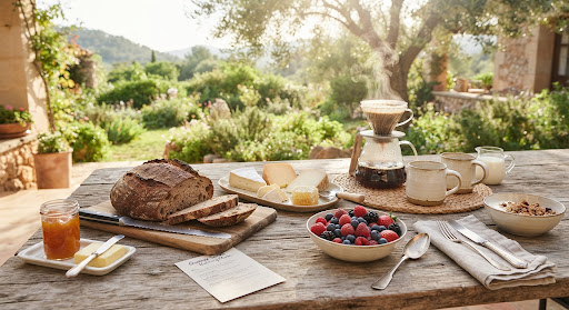 Desayuno artesanal con pan de masa madre y café fresco